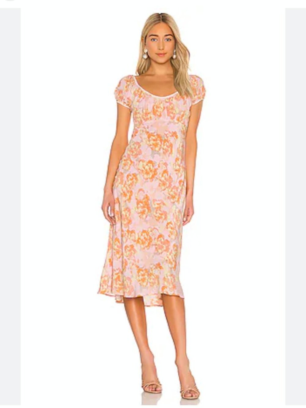 ASTR the Label Pink Papaya Floral Puff Sleeve Midi Dress M